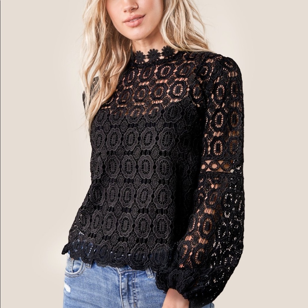 Sugarlips Santorini crochet lace mock neck blouse